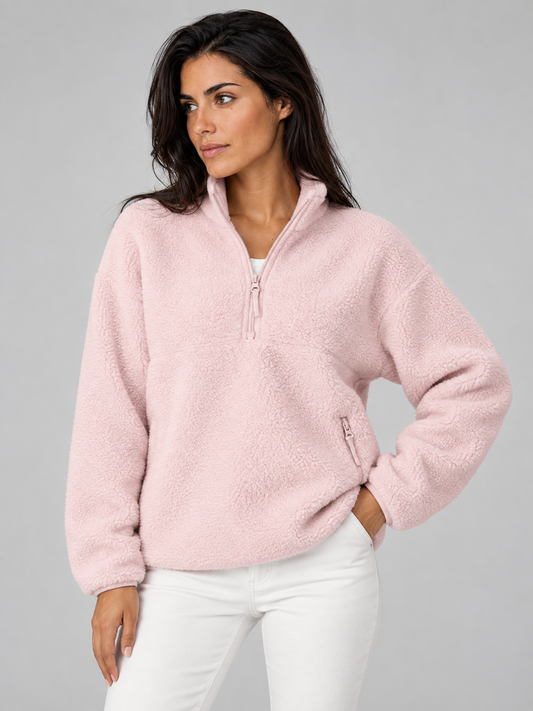 Women's Sherpa Fleece Half-Zip Pullover - Pink