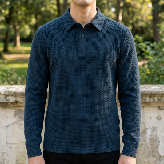 Textured Knit Polo - Blue