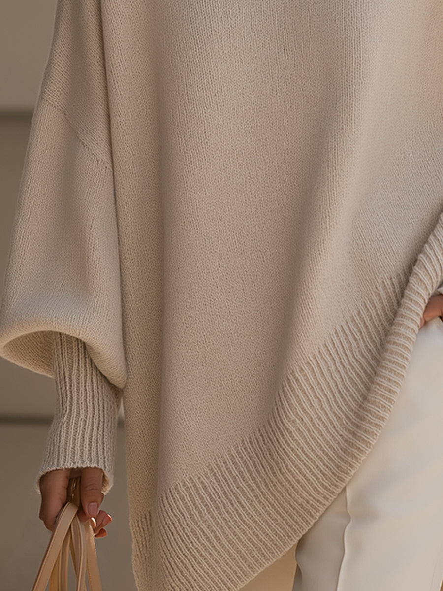Oversized Poncho-Style Blouse - Beige, view 3