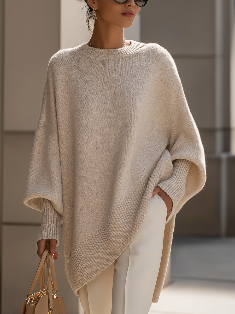 Oversized Poncho-Style Blouse - Beige