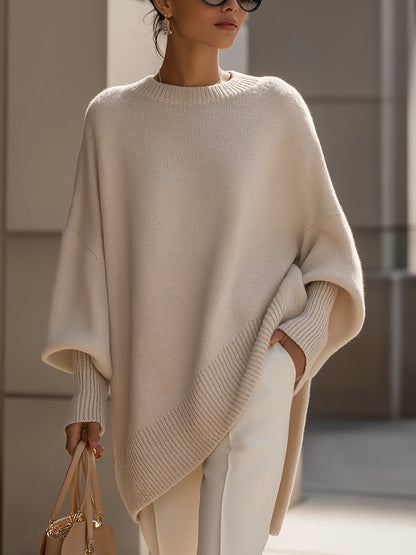 Oversized Poncho-Style Blouse - Beige