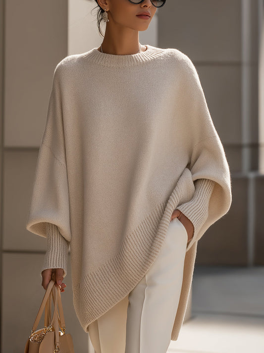 Oversized Poncho-Style Blouse - Beige