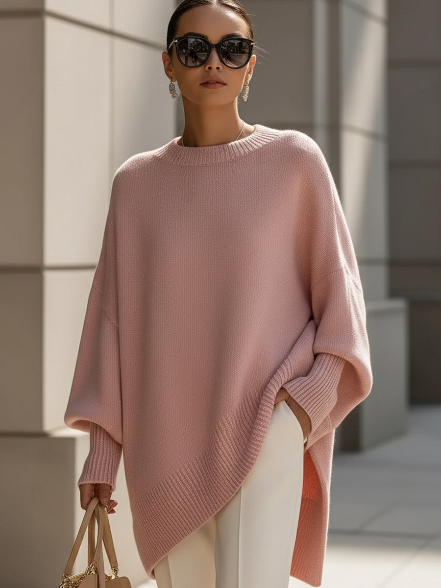 Oversized Poncho-Style Blouse - Black