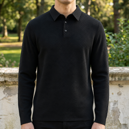 Textured Knit Polo - Black