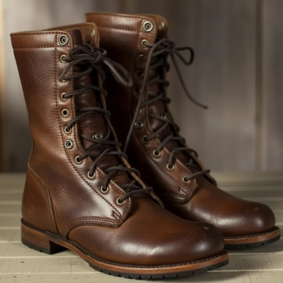 Lace-Up Mid-Calf Boots - Dark Brown