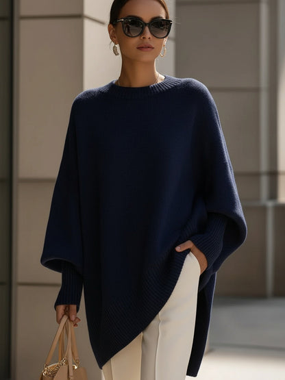 Oversized Poncho-Style Blouse - Brown
