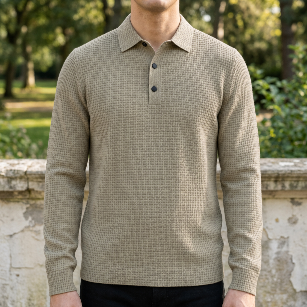Textured Knit Polo - Beige