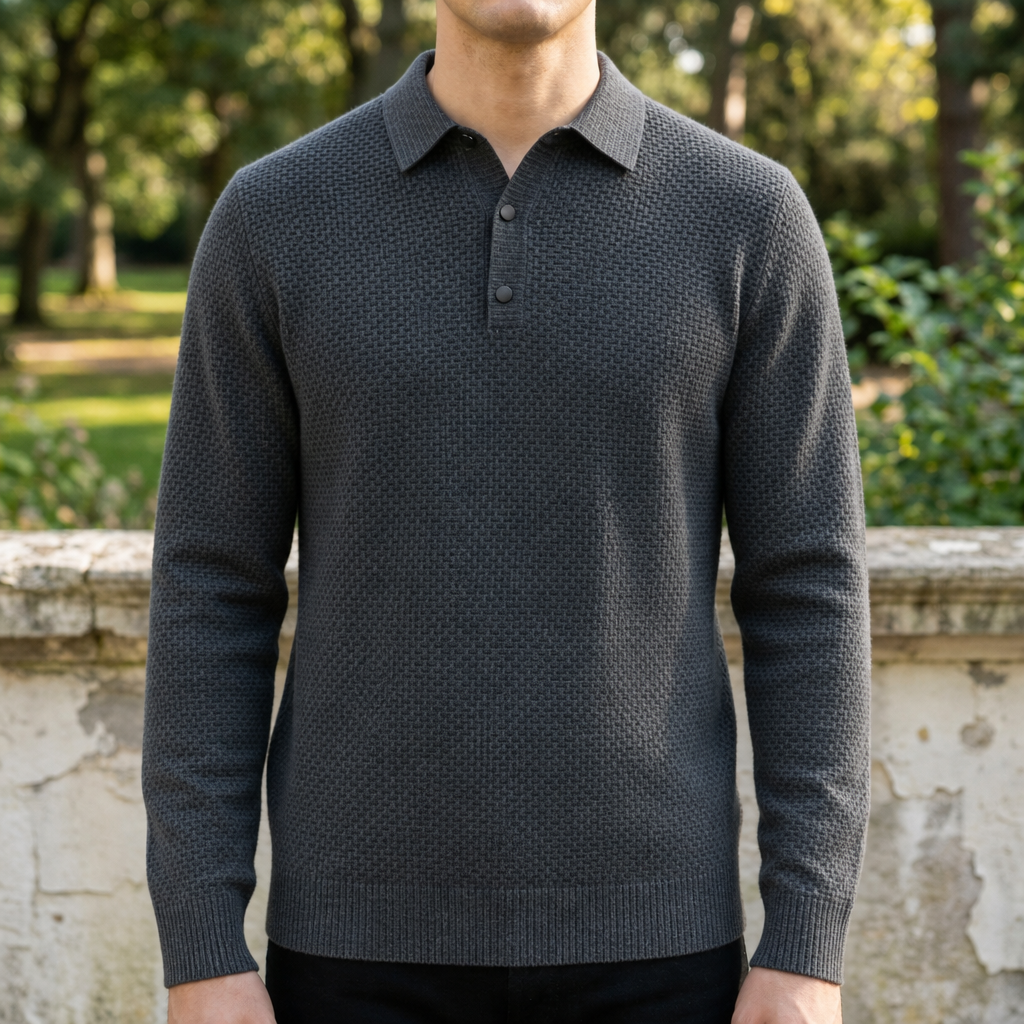 Textured Knit Polo - Gray