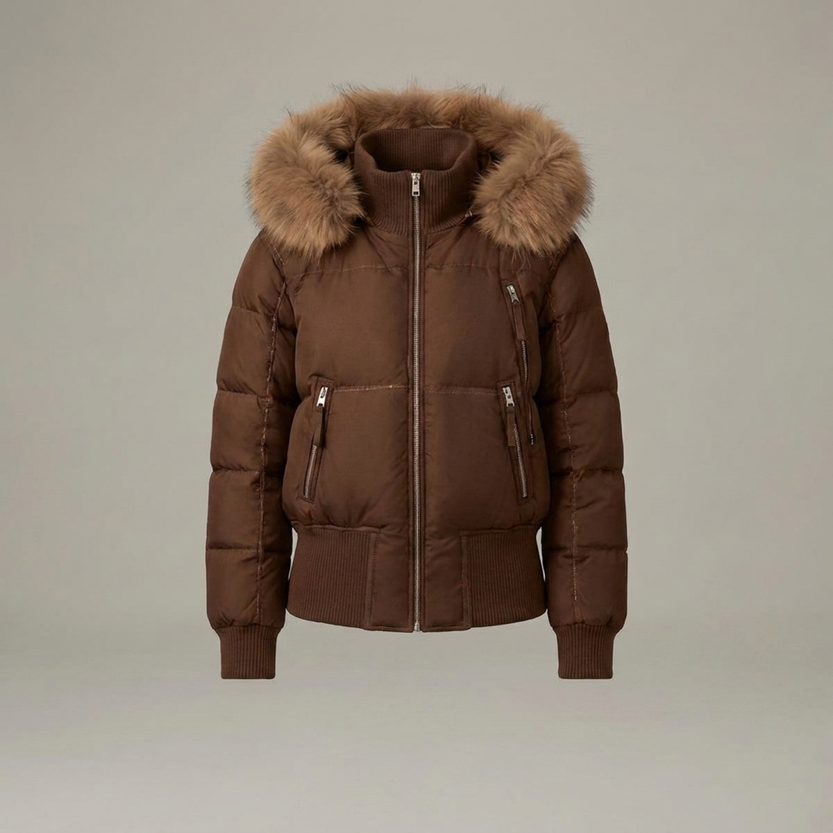 Short Hooded Puffer Jacket - Brown