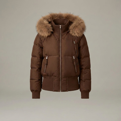 Short Hooded Puffer Jacket - Brown
