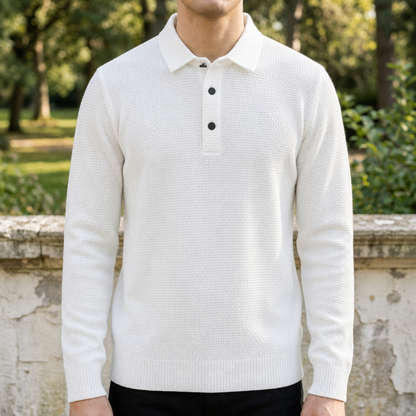 Textured Knit Polo - White