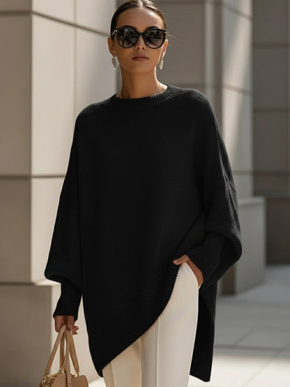 Oversized Poncho-Style Blouse - Grey