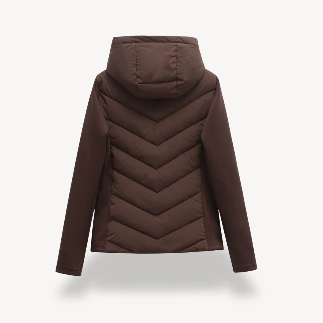 Chevron Quilted Hooded Jacket - Black, detail