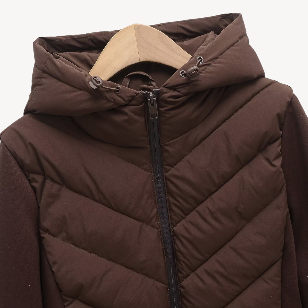 Chevron Quilted Hooded Jacket - Black, back view