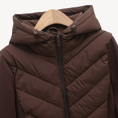 Chevron Quilted Hooded Jacket - Black, back view