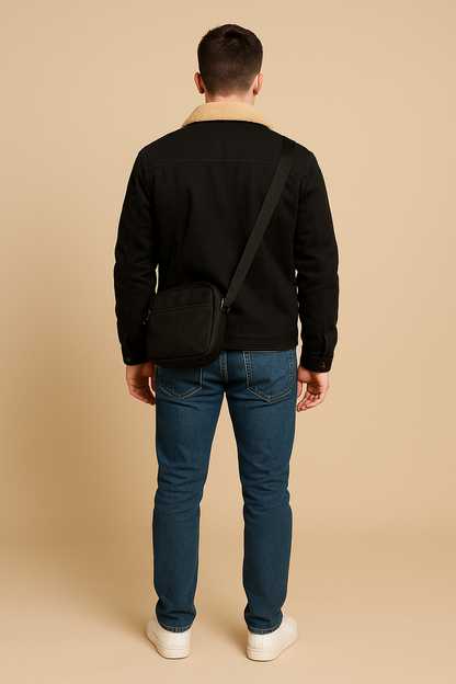 Borg-Collar Huntsman Jacket - Black, back view