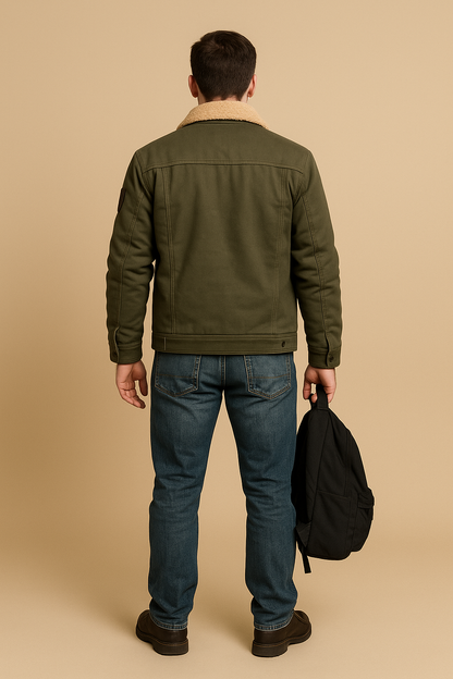 Borg-Collar Huntsman Jacket - Green, back view