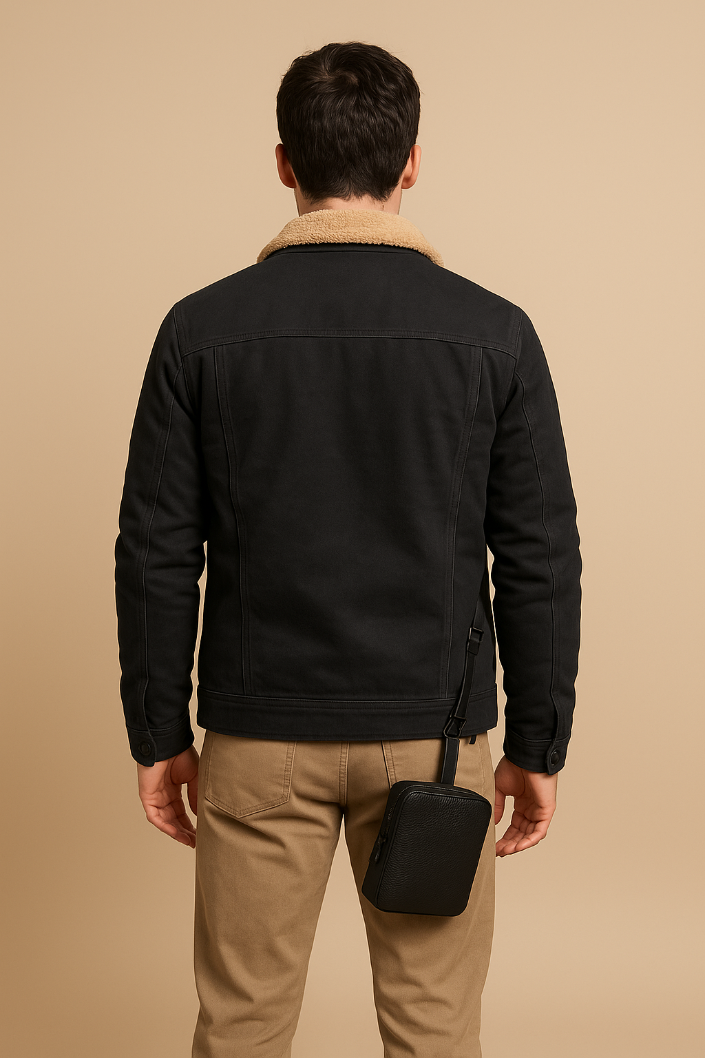 Borg-Collar Huntsman Jacket - Grey, back view