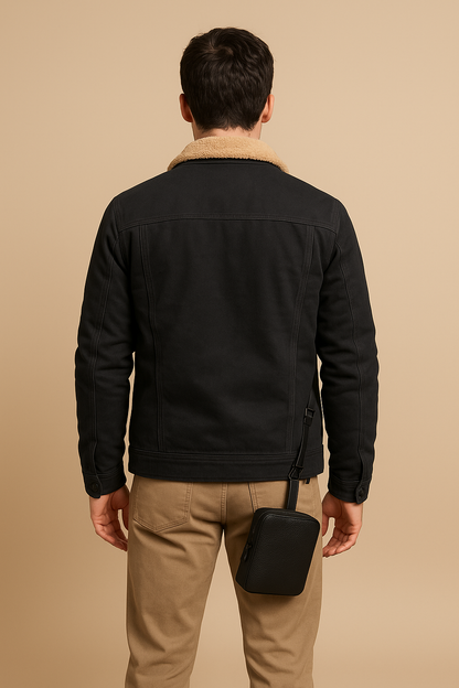 Borg-Collar Huntsman Jacket - Grey, back view