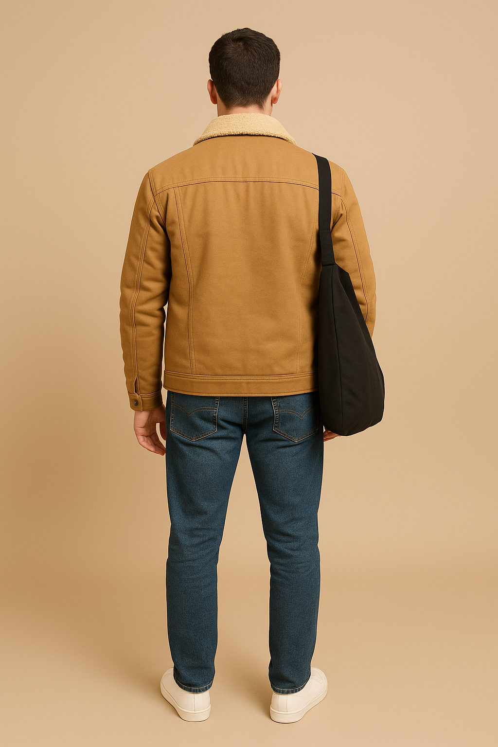 Borg-Collar Huntsman Jacket - Khaki, back view