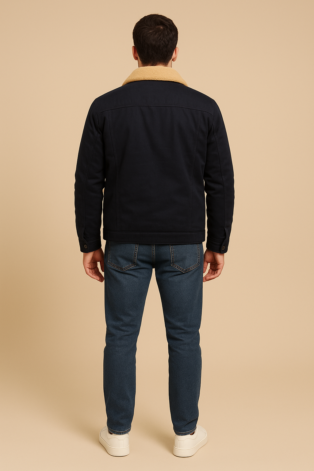 Borg-Collar Huntsman Jacket - Navy, back view
