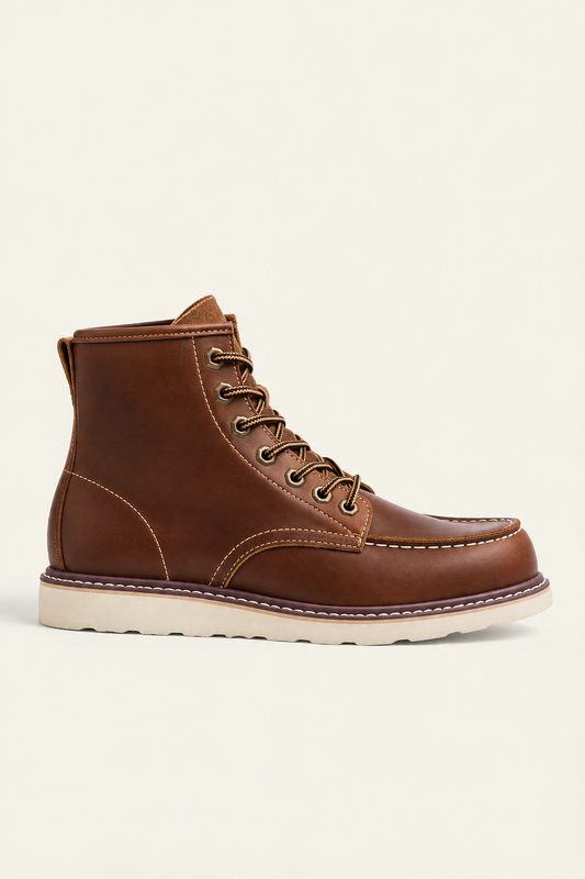 High Lace-Up Boots - Moc Toe Crepe Sole - Brown