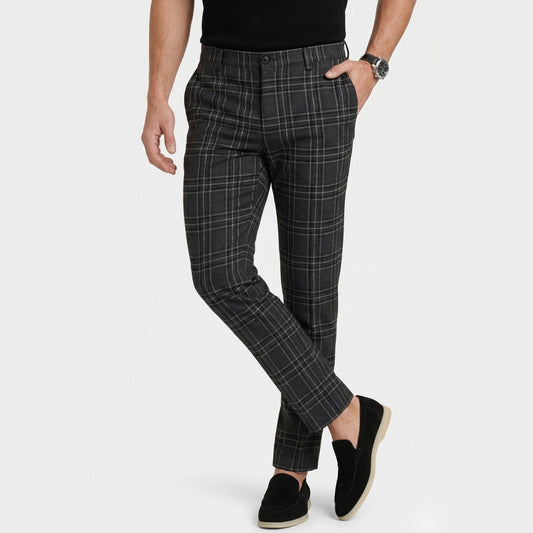 Check Tailored Slim-Fit Trousers - Black