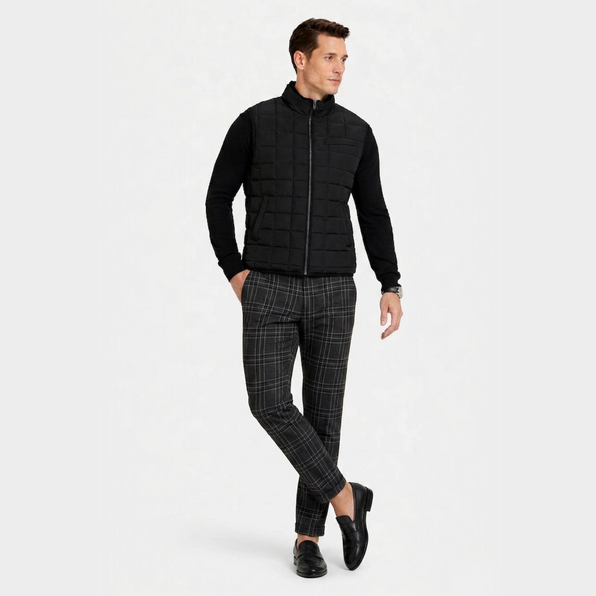 Check Tailored Slim-Fit Trousers - Black, view 2