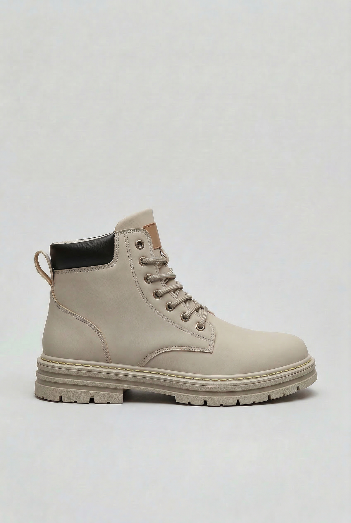 Men's Lace-Up Boots with Chunky Lug Sole - Light Grey