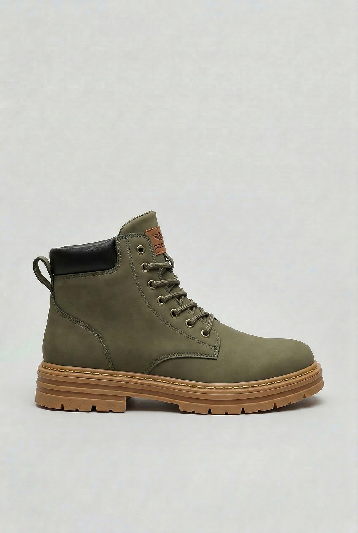 Men's Lace-Up Boots with Chunky Lug Sole - Dark Green