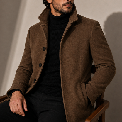 Stand Collar Winter Coat - Black, back view