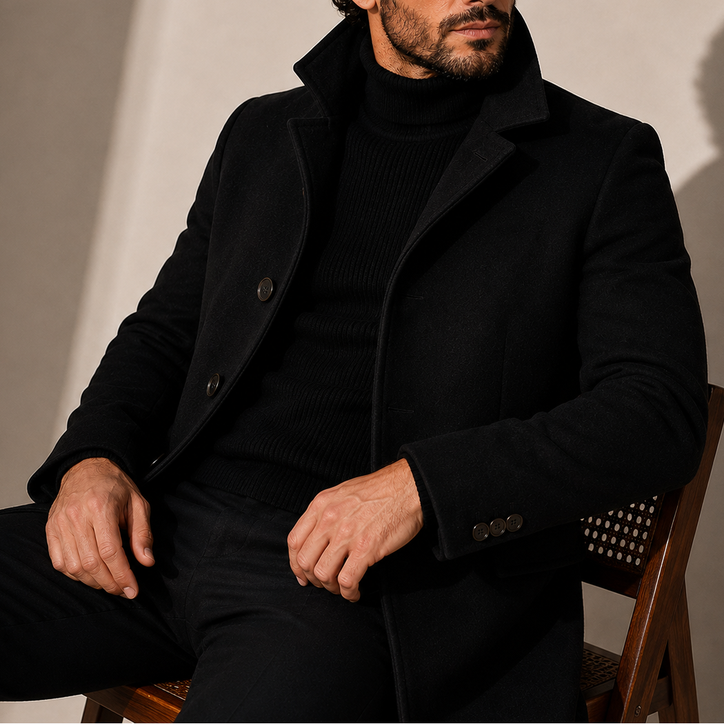 Stand Collar Winter Coat - Black, detail