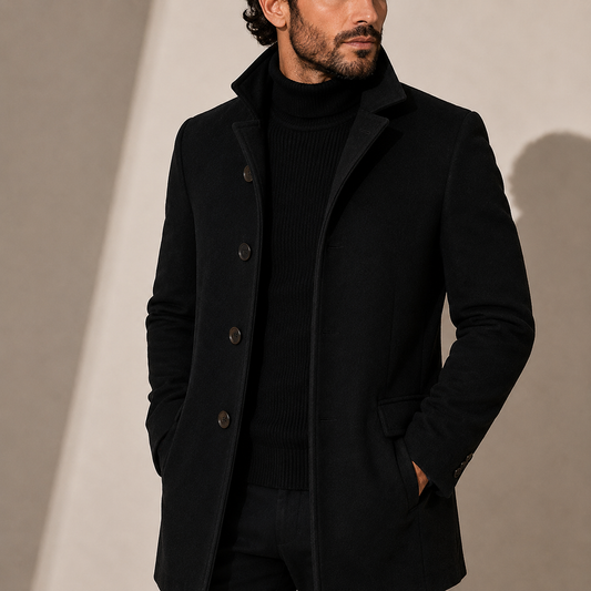 Stand Collar Winter Coat - Black