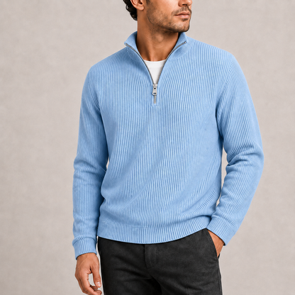Ribbed Quarter-Zip Sweater - Baby Blue