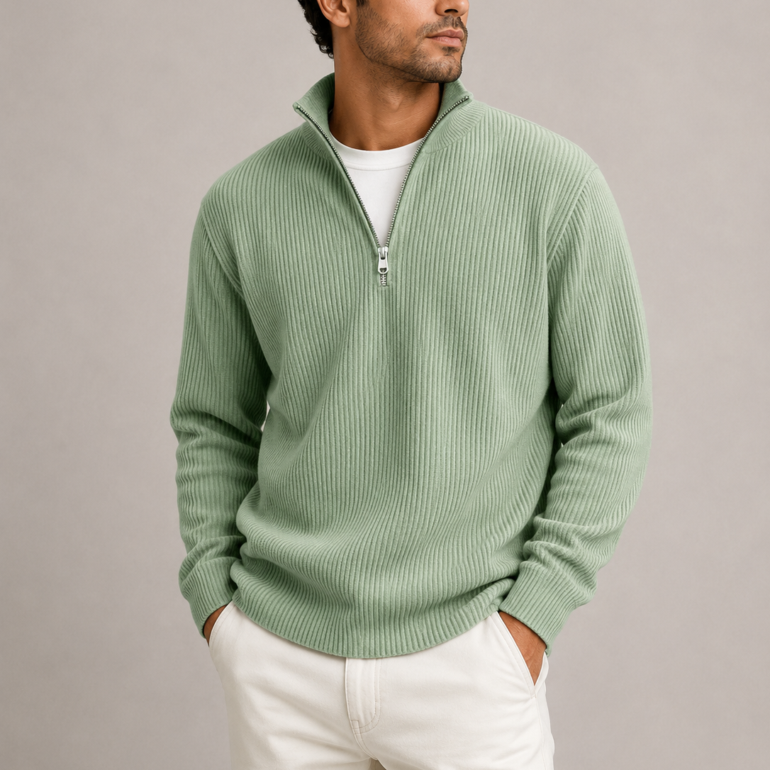 Ribbed Quarter-Zip Sweater - Mint