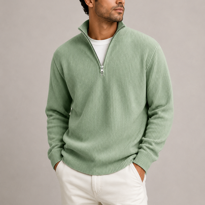 Ribbed Quarter-Zip Sweater - Mint