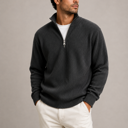 Ribbed Quarter-Zip Sweater - Black