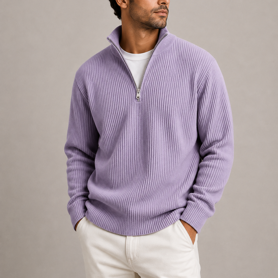 Ribbed Quarter-Zip Sweater - Purple