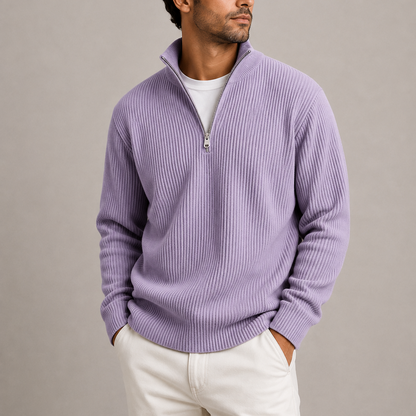 Ribbed Quarter-Zip Sweater - Purple