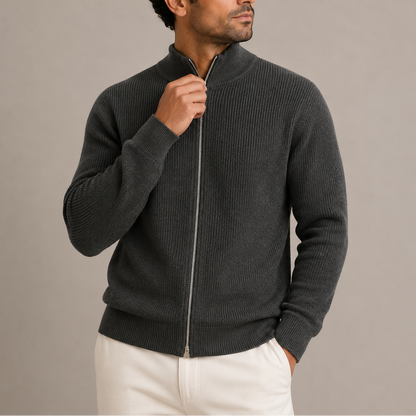 Ribbed Zip Cardigan - Grey