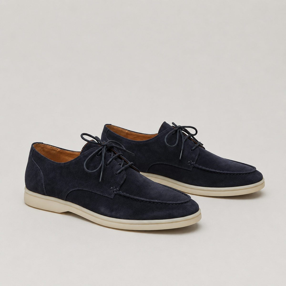Suede Lace-Up Loafers - Navy, side view