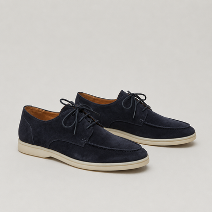 Suede Lace-Up Loafers - Navy, side view