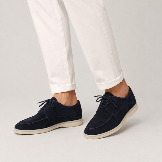 Suede Lace-Up Loafers - Navy