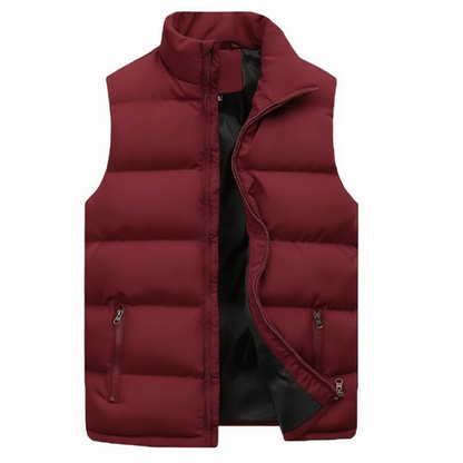 Men's Padded Gilet with Zip Front and Stand Collar - Red, view 2