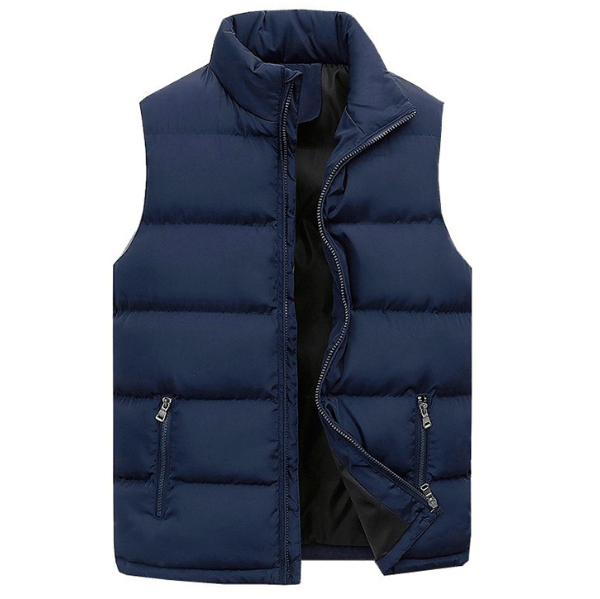 Men's Padded Gilet with Zip Front and Stand Collar - Blue