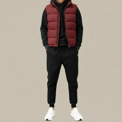 Men's Padded Gilet with Zip Front and Stand Collar - Red