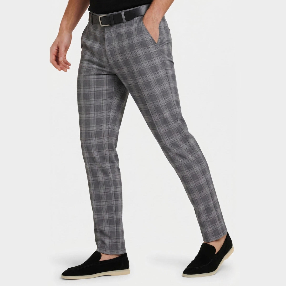 Check Tailored Slim-Fit Trousers - Dark Grey