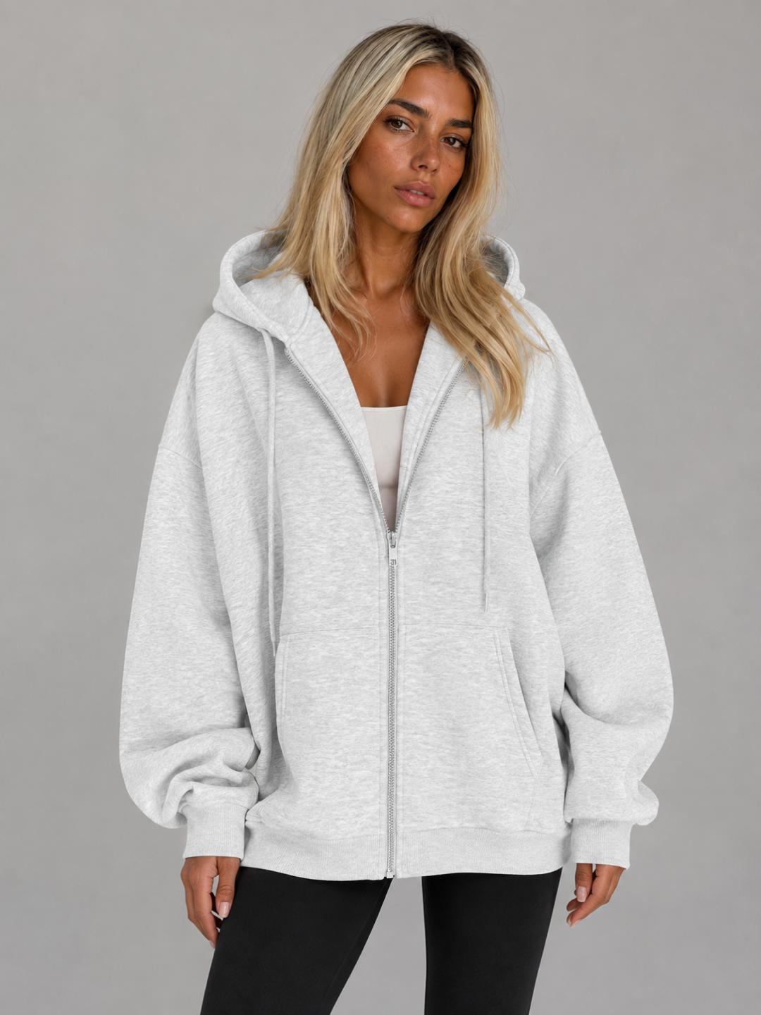 Women's Full-Zip Oversized Hoodie - Light Grey