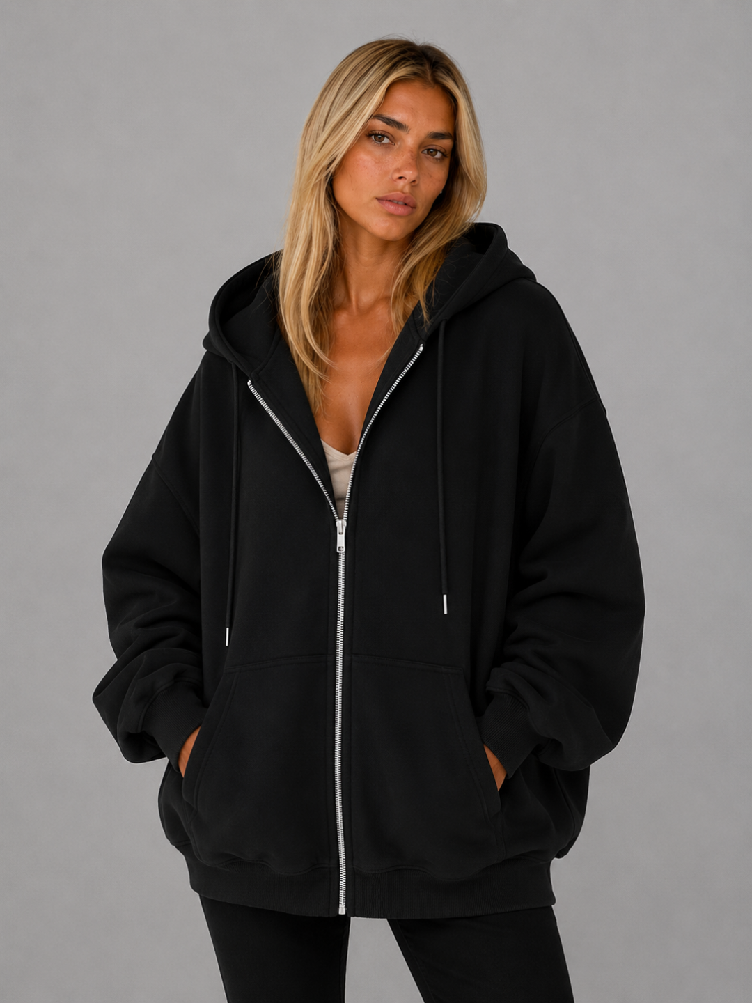 Women's Full-Zip Oversized Hoodie - Black