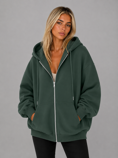 Women's Full-Zip Oversized Hoodie - Green